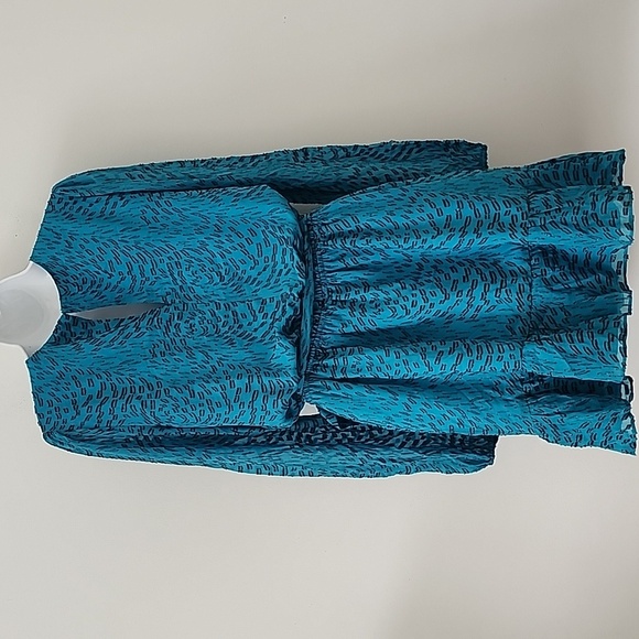 Lilly Pulitzer Alfie Silk Metallic Teal Bay Mini Dress Romper Long Sleeve Sz M - Picture 12 of 16